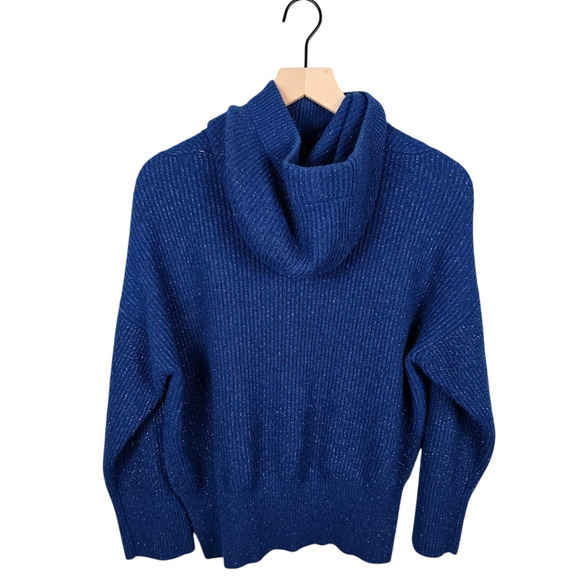 Nude Blue Lurex Wool Knit Hoodie Sweater S(38) Metallic Ribbed Pullover - Picture 3 of 5